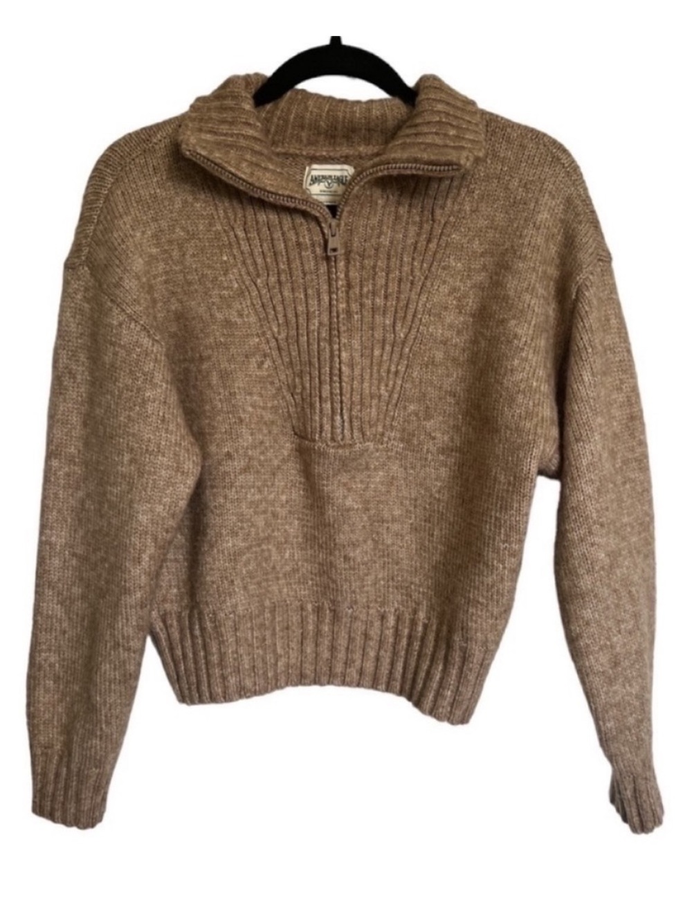American Eagle Half Zip Oversized Cozy Tan Sweater